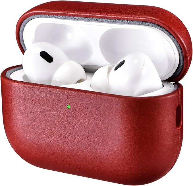 ICARER AirPod Pro 3 Case, 100% Geniune Leather Case, Handmade Top Grade Vintage Cover, Shockproof Protective Cover Support Wireless Charging, Compatible with AirPods Pro 3 2025 Model (Red)