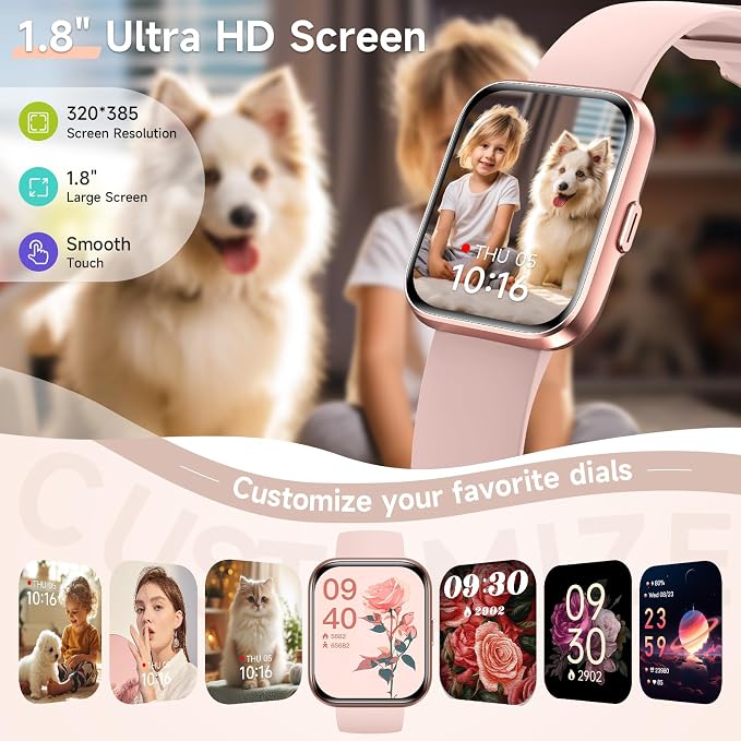 Smart Watches for Women, 1.8" Touch Screen Fitness Tracker for Android & iPhone, Answer/Make Calls, Alexa Built-in, Heart Rate/Sleep/SpO2 Monitor Smartwatch, IP68 Waterproof 101+ Sport Modes, 2 Bands