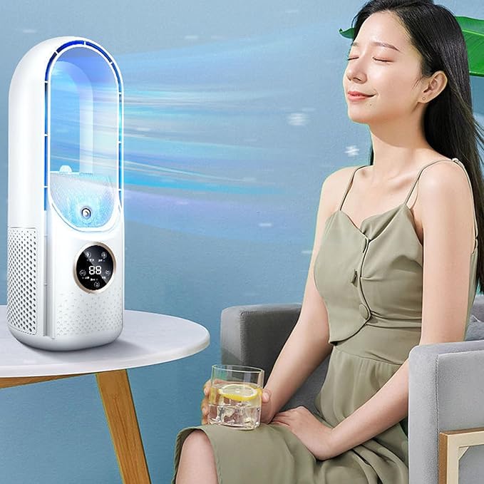 VBESTLIFE Desk Fan, Portable Bladeless Fan 11.8 inch Small Cooling Fan with 6 Speeds Wind, Humidifier Function, Timing, Quiet Table Fan for Home, Office, Bedroom
