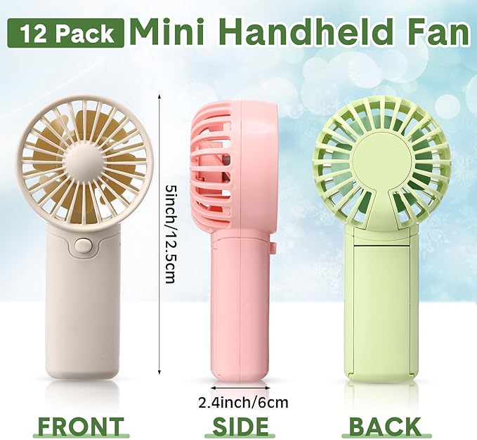 Rossesay 12 Pcs Mini Portable Fan Handheld Battery Operated Portable Small Personal Fans for Summer Beach Indoor Outdoor Travel Cooling Gift (Green,Pink,White)