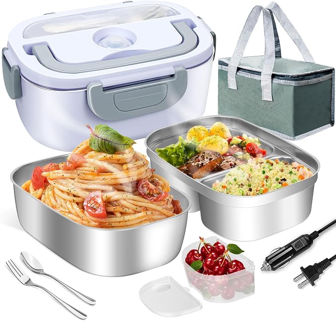 LAVAED Electric Lunch Box for Adults 80W Heatable Lunchbox Warmer Portable for Work Heated Lunchbox Food Heater for Car/Truck/Office/Fast Heating, Portable, BPA Free
