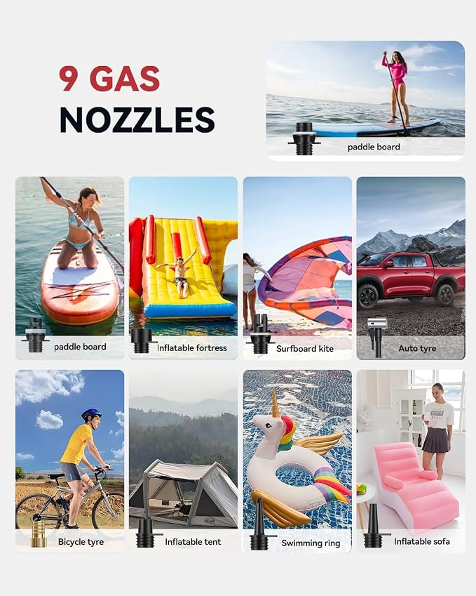 ZFOX 50PSI Paddle Board Pump, Portable Electric SUP Pump with Auto-Shutoff & Cooling Fan – Smart Inflation for Paddle Board, 9 Nozzles, HD LCD Display, 12V DC (Red-M) (Red-V2)