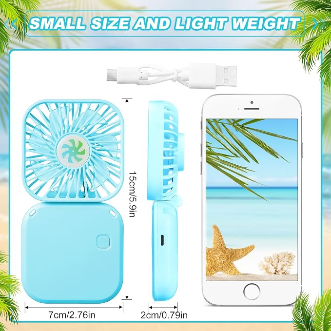 Hortsun 12 Pcs Mini Handheld Fan Bulk Portable Personal Neck Fan Small Foldable Hands Free with USB Rechargeable Gifts for Travel Summer Concerts Vacation Outdoor 3 Speed(Blue)