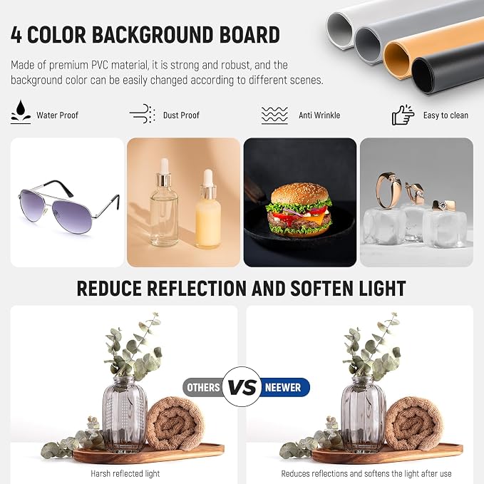NEEWER 50W Upgraded Photo Studio Light Box, 20"x20" Portable Folding Photography Lightbox, 4 Backdrops, 5600K 192 LEDs 5310lx/0.5m Dimmable Picture Booth Shooting Tent for Jewelry Electronics, LP50