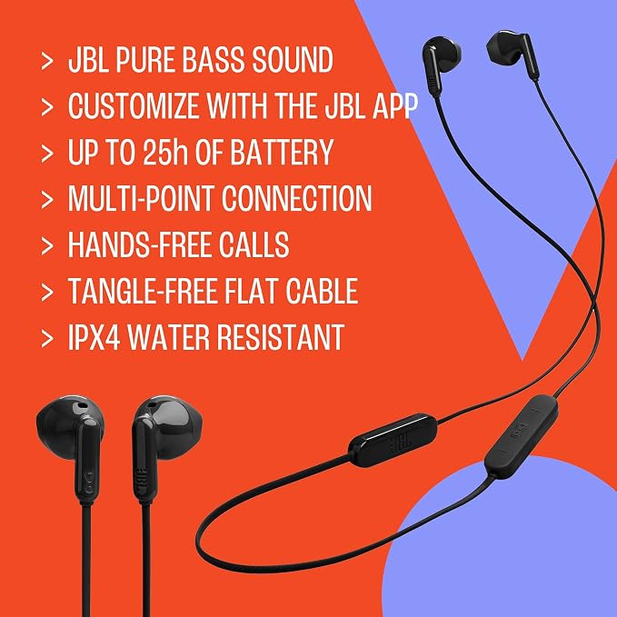 JBL Tune 235BT - Wireless Earbud Headphones with Up to 25-Hour Battery Life with Speed Charge, Multi-Point Connection and Google Fast Pair, Hands-Free Calls, IPX4 Water Resistant Design (Black)