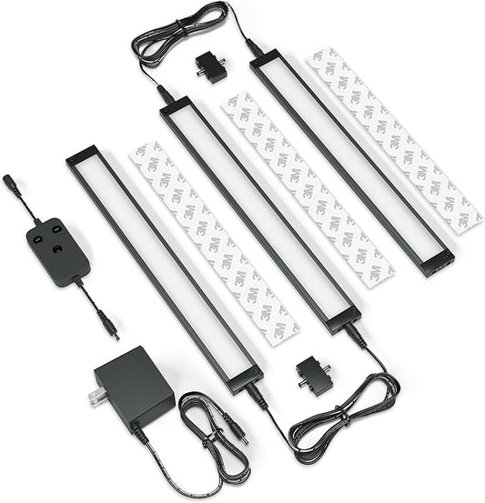 EShine 3 Pack 12 inch Black Smart Dimmable LED Under Cabinet Lighting Kit Compatible with Alexa, Google - Warm White (3000K)