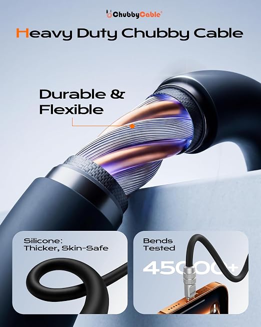 chubbycable Duo-Core Flex 2-in-1 USB C Cable 100W Fast Charging 5W [40Mins 80%] Magnetic Apple Watch Charger 4FT Soft Silicone Compatible with iWatch, iPhone, iPad, MacBook, AirPods, Black