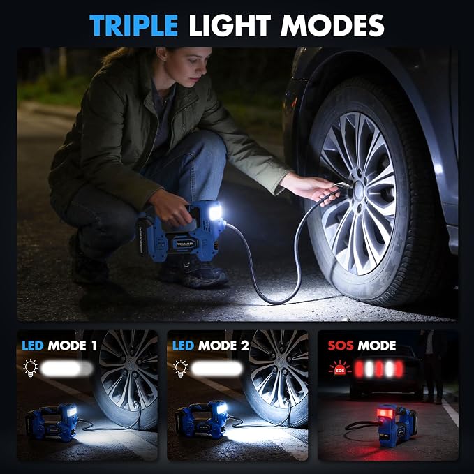 Tire Inflator Portable Air Compressor,20V Cordless Tire Inflator with 150PSI Max,4X Faster Portable Air Pump,Battery Powered Pump with Digital Pressure Gauge for Car Tires,Motorcycle,Bike,Balls