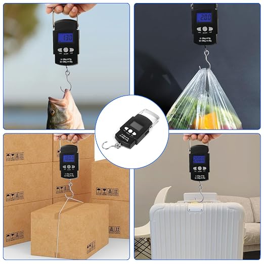Digital Scale with Lip Gripper：110 Lbs/50 Kg Backlight LCD Display Fishing Scale with Build in Ruler and 2pcs Fish Lip Gripper
