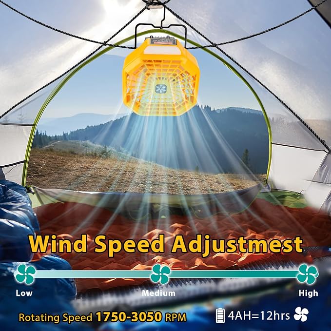 Taingwei Portable Fan with Remote for Dewalt 20v 60v Battery,Battery Operated Fan with 3 Energy Efficient Speed Settings and Dimmable Led Light for Camping,Emergency and Job Site(Tool Only)