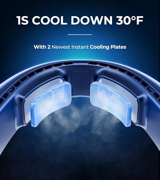 Neck Fan, 1s Fast Cooling Neck Cooler with Dual Ceramic Plates, 8H Long Runtime, 180° Adjustable Lightweight Bladeless Portable Personal Fan, Quiet Cooling for Outdoor Travel Camping Gym