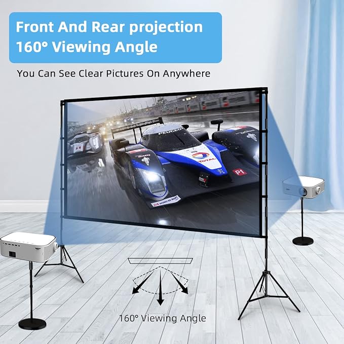 TOWOND Projector Screen with Stand, 100 inch Outdoor Projector Screen Portable Indoor Projection Screen 16:9 4K Rear Front Movie Screen with Carry Bag for Home Backyard Theater 100 inch