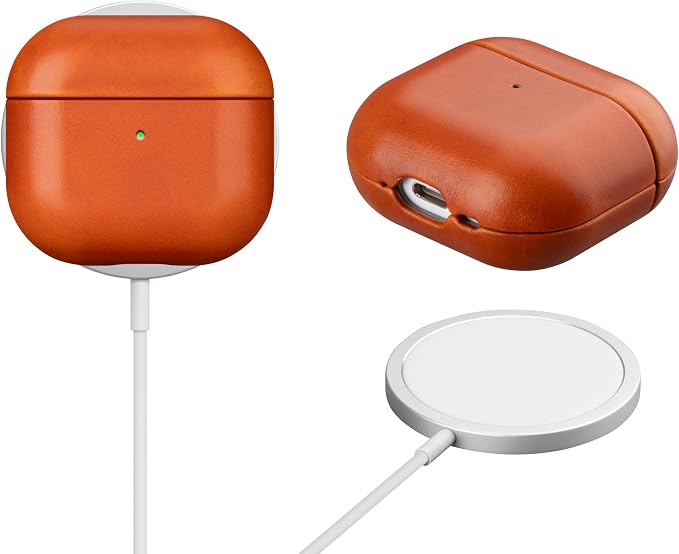 Maogoam Leather Case Compatible with AirPods 4, Premium Crystal Oil Wax Leather Case Cover for Apple Airpods 4th Generation(2024), Handcrafted, Fashional Elegant Style, Orange