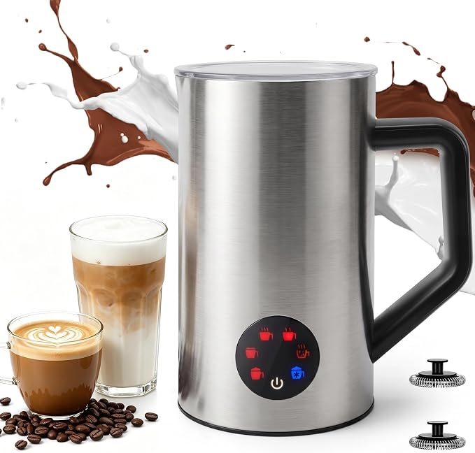 MAISON HUIS Milk Frother, 6-IN-1 Electric Milk Steamer, 20oz/591ml Hot & Cold Foam Maker for Latte & Cappuccino, 550W Fast Heating Stainless Steel Milk Steamer, Hot Chocolate Maker