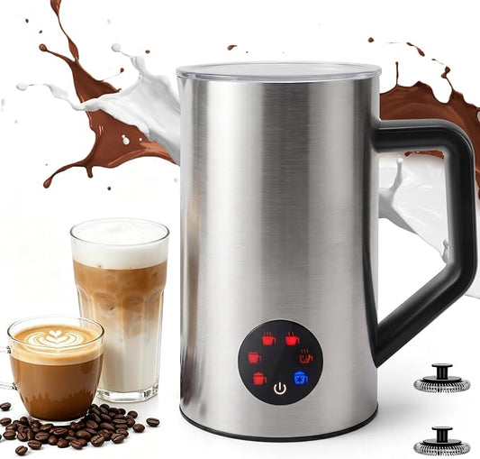 MAISON HUIS Milk Frother, 6-IN-1 Electric Milk Steamer, 20oz/591ml Hot & Cold Foam Maker for Latte & Cappuccino, 550W Fast Heating Stainless Steel Milk Steamer, Hot Chocolate Maker