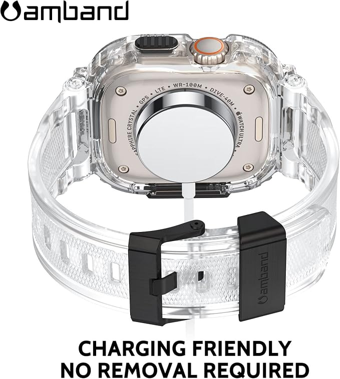 amBand Bands Case Screen Protector Compatible with Apple Watch Ultra 3/2/1 49mm, M1 Sport Series Rugged Cover Strap and 9H Tempered Glass Film, Military Protective Bumper for iWatch 49 mm Men Clear