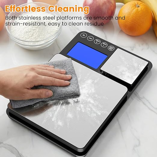 KKZ 0.001oz/33lb Kitchen Scale, Dual Platform Food Scale Grams and Ounces Rechargeable for Weight Loss Baking Cooking Meal Prep Sourdough Bread, Stainless Steel
