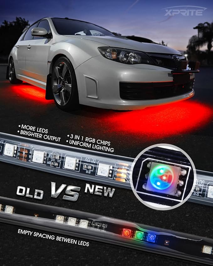 Xprite Car Underglow Neon Accent Strip Lights, 4Pcs RGB 252 LEDs Underglow Kit with Sound Active Function Music Mode & Wireless Remote, Exterior Car Lights Underbody Lighting for Car Van SUV Truck
