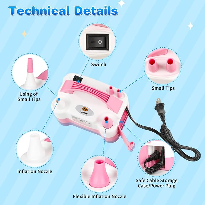 Electric Balloon Pump, Portable Electric Balloon Blower Machine Balloon Air Pump Dual Nozzle 110V 600W Balloon Inflator for Party Decorations