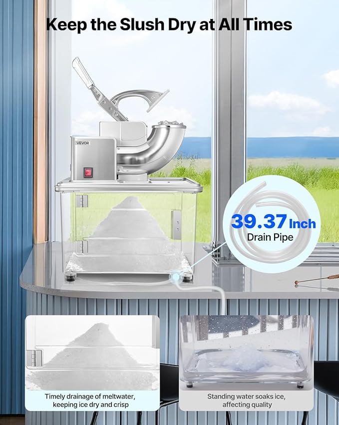 VEVOR Commercial Ice Crusher 661LBS/H, 350W Electric Snow Cone Machine with 4 Blades, 2000RPM Stainless Steel Shaved Ice Machine with 11 Gal Crushed-Ice Box, for Family Restaurants Bars, Silver
