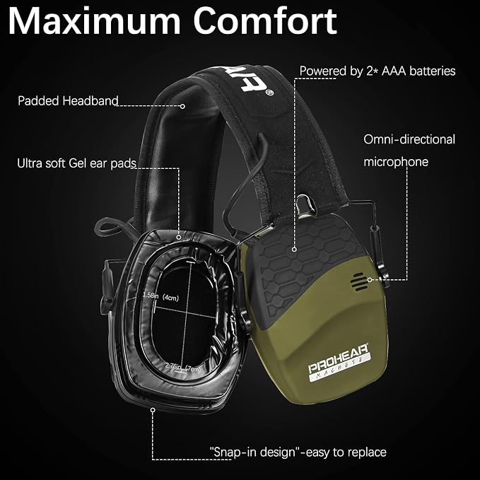 PROHEAR Ear Protection Safety Earmuffs for Shooting Noise Reduction Slim Hearing Protector