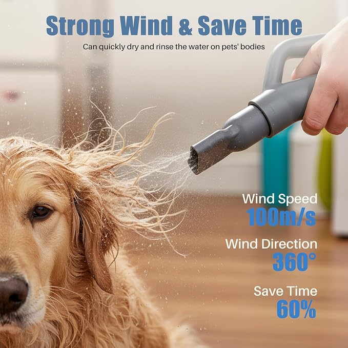 Dog Hair Dryer, Low Noise Pet Dryer for Cats, 1550W High Velocity Pet Blow with Heater for Grooming, Dogs Other Animals Hair Trimmer, Grey
