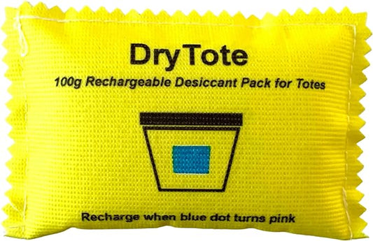 DryTote Rechargeable Desiccant Pack, Reusable Silica Gel Moisture Absorber for Storage Bins & Totes, Color-Change Indicator, 100g, Yellow