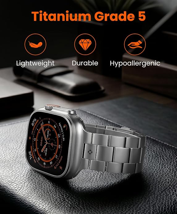 Titanium Watch Band for Apple Watch Ultra 3/2/1 49mm & Series 11/10 46mm, Grade 5 Titanium Apple Watch Band with Anti-Scratch DLC Coating, 22mm Premium Business Metal Strap for Men - CRNS03