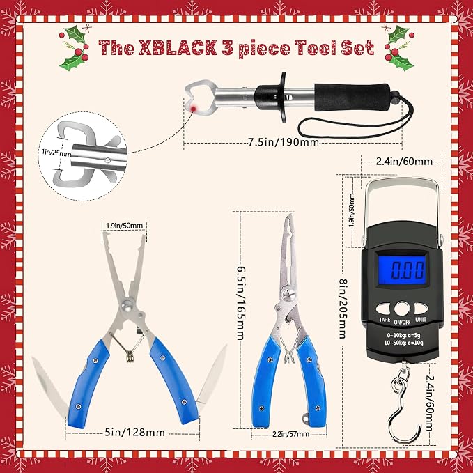 XBLACK Fishing Tool Kit Fishing Pliers Fish Gripper Fishing Scale Fish Grip Tools Set Saltwater Resistant Fishing Gear