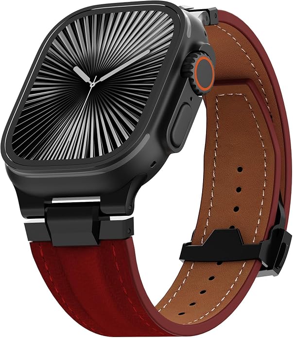 Vintage Genuine Leather Band for Apple Watch Ultra 49mm (2026 Upgrade), Rugged Replacement Strap Compatible with iWatch 46mm 45mm 44mm - for Men Women, Fit Ultra3/2/1, SE 3/2/1, Series11 10/9/8/7/6/5/4