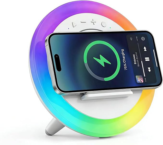 SIDVAR Bluetooth Speaker Night Lightsr,Wireless Charging Modern Speaker,Best Teenage Birthday Gift Ideas Tween Girls Gifts (Battery 15W)