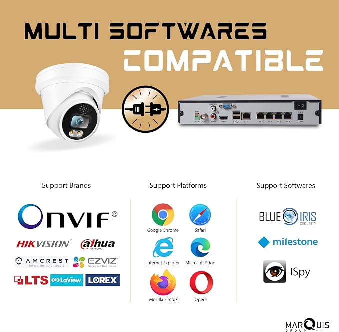 Marquis 8MP PoE IP Turret Dome Camera with Microphone/Audio, IP Security Camera Outdoor Rated, 98ft IR Night Vision, Waterproof IP66, 108° Wide Angle 2.8mm Lens