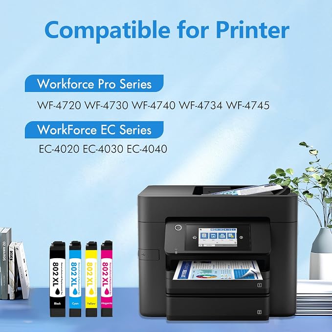 Remanufactured Replacement for 802XL Ink Cartridges Combo Pack for Epson Printer Workforce Pro WF-4740 WF-4730 WF-4720 EC-4020 EC-4030 WF 4730 4734 4740 (BKCMY-4Pack)