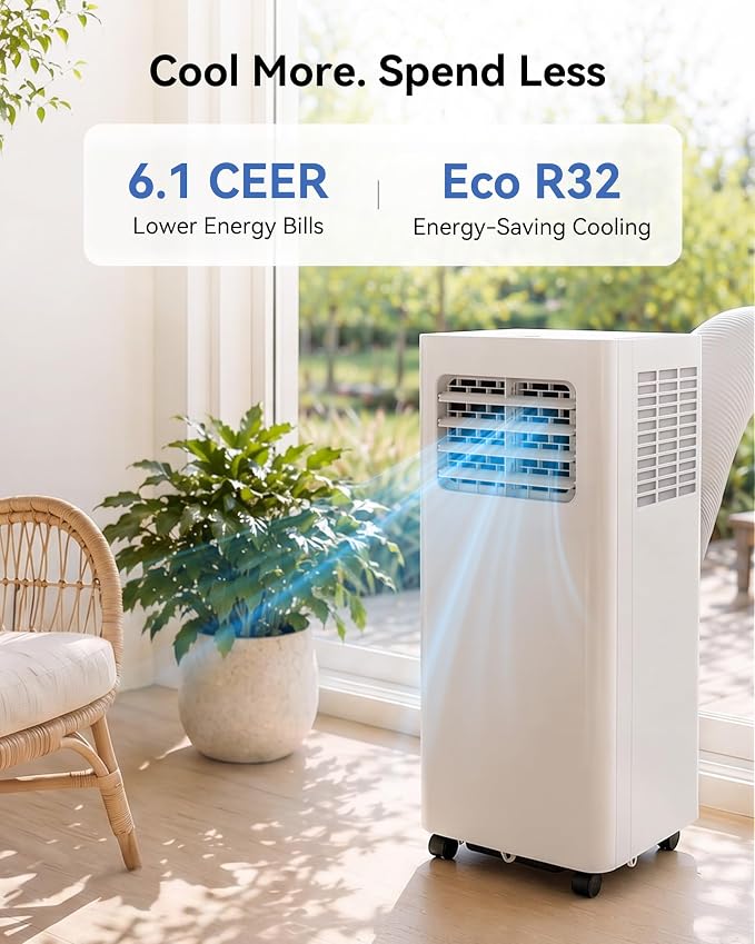 Feelfunn 8000 BTU Portable Air Conditioner, 3-in-1 Cools 350 Sq.Ft, Quiet AC with Fan & Dehumidifier, LED Display, Remote, 24H Timer, Window Kit, for Bedroom/Office/Dorms