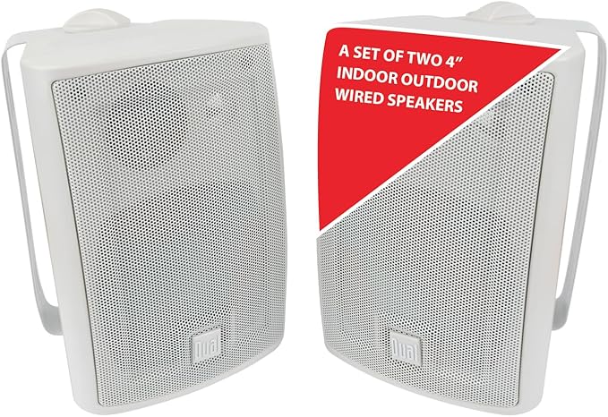 Dual Electronics LU43PW 4" 3-Way High Performance Outdoor Indoor Wired Speakers | Effortless Set Up | Home, Pool, Patio, Garage Use | Weather & UV Resistant | Expansive Stereo Sound Coverage | White