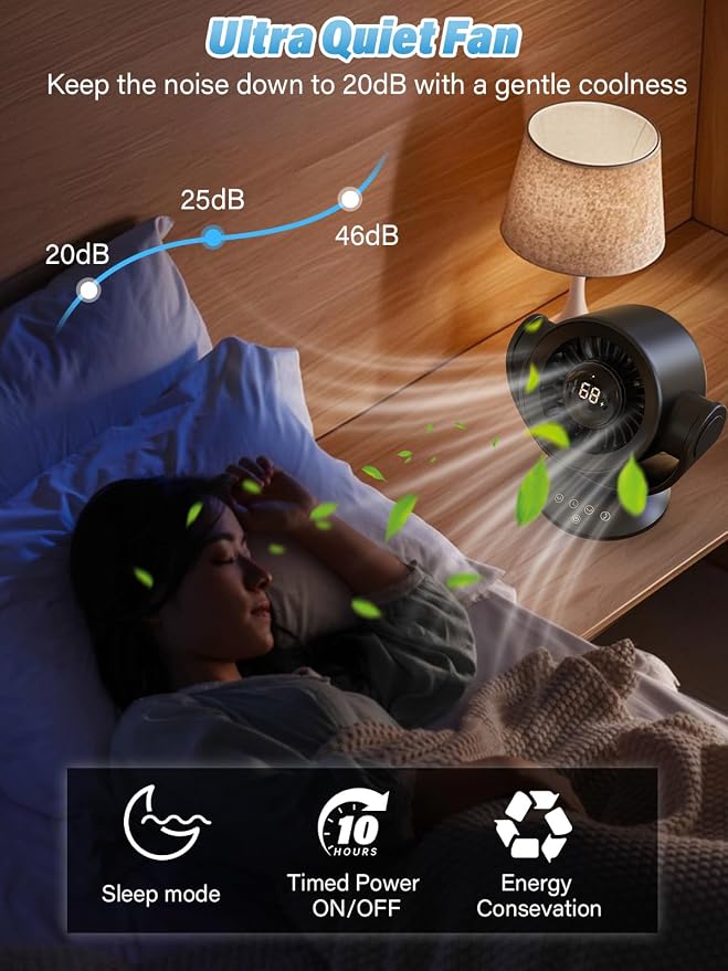 Desk Fans for Bedroom,Air Circulator Fan，90°Vertical +120°Auto Oscillating, 100 Speeds, 10H Timer, Quiet Fan, Digital Display Rechargeable USB, with Remote,for Home, Office（white）