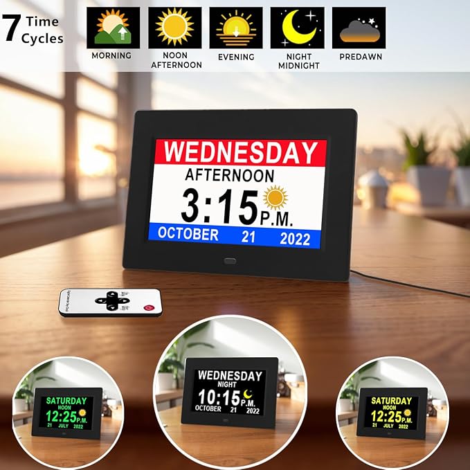 MASSII 27 Alarms Digital Talking Clock with Time Date Announcement, Auto DST, 20 Custom Reminders, 10-Level Dimmer, Sleep Trainer, Large Day Calendar Clock for Elderly Dementia Alzheimers -with Remote