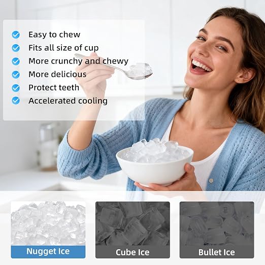 Antarctic Star Nugget Ice Maker Countertop with Soft Chewable Ice, Portable Sonic Ice Maker with Basket and Scoop, Removable Top Cover, Auto-Cleaning for Home/Party/RV/Camping (Stainless Steel Silver)