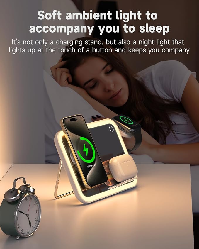 3 in 1 Wireless Charging Station for Apple Magnetic Charger Station for iPhone 16/15/14/13/12 & Apple Watch& Airpods (White)
