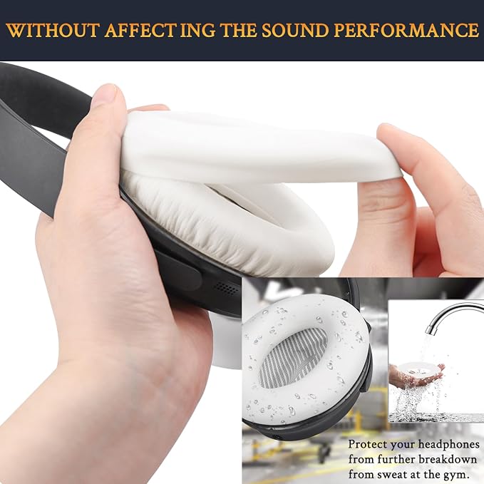 SOULWIT Replacement Kit for Bose QuietComfort QC35/QC35 ii Over-Ear Headphones, Ear Pads Cushions + Headband + Silicone Earpads Cover Protector - White