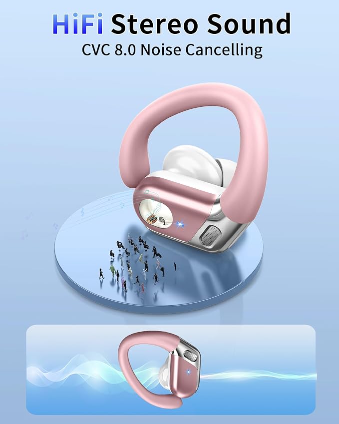 Hupoaf Wireless Earbuds Sport with Earhooks, 2026 Bluetooth 5.4 Headphones with 4 ENC Noise Canceling Mics, 50H Stereo Earphones for Running/Gym/Workout, IP7 Waterproof Over Ear Buds for Android/iOS