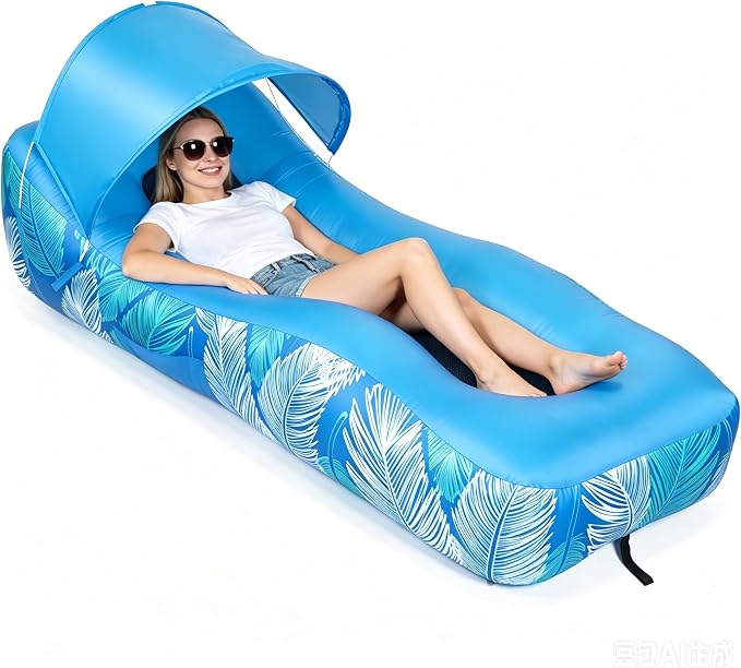 Inflatable Lounger Air Sofa with Unique Sun-Shade, Waterproof Inflatable Beach Bed with Electric Pump, Lightweight Air Hammock Chair for Hiking Backyard Travel Beach Park Picnics（SkyBlue）