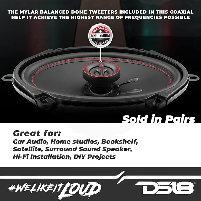 DS18 GEN-X5.7 Coaxial Speaker - 5x7, 3-Way, 165W Max, 50W RMS, Black Paper Cone, Two Mylar Dome Tweeters, 4 Ohms - Clarity Unparalled by Other Speakers in Their Class (2 Speakers)