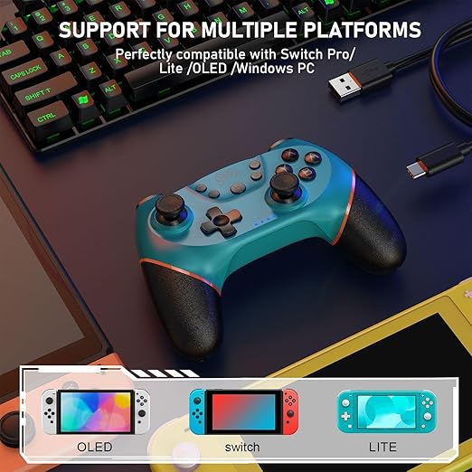 Diswoe Controller for Switch, Wireless Pro Controller for Switch 2/Switch/Switch Lite/Switch OLED, Remote Gamepad with Joystick, Adjustable Turbo Vibration with Programmable Function