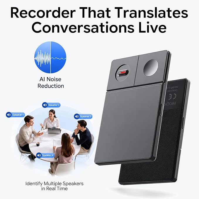 AI Voice Recorder with Transcribe & Summarize & Real-Time AI Chat – App Control Audio Recorder with AI Noise Cancellation, 126+ Languages Support, 64GB Note Taker for Meeting Lecture