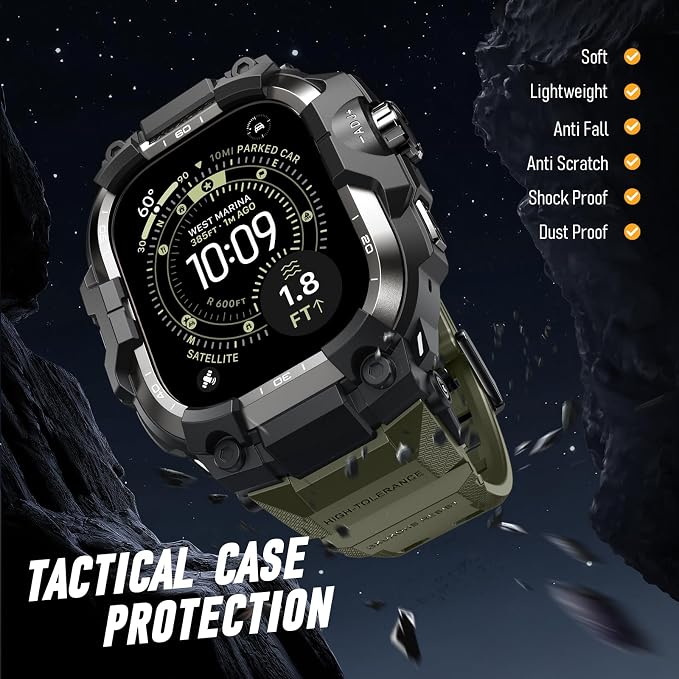BXUXOHS Rugged Case and Band for Apple Watch Ultra 3/2/1 49mm Men, Military Grade Shockproof Bumper Cover, with 2 Pack Screen Protector, Tactical Band Case for iWatch Ultra 3 2 1 Man, Army Green