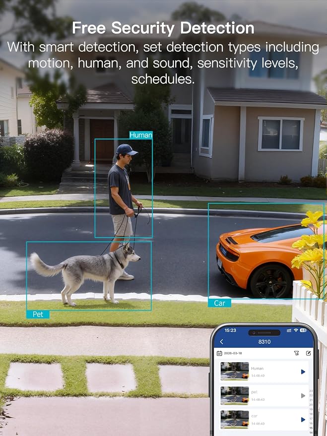 VIMTAG 2.5K Security Camera Indoor/Outdoor, Cameras for Home Security with Color Night Vision, AI Human Detection, Spotlight/Siren, Pet/Baby Monitor, IP66, 2-Way Audio,Works with Alexa, Wired, 4 Pcs