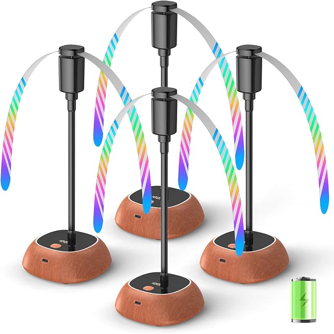 Edvision Rechargeable Fly Fans for Tables, Portable Outdoor Food Fans to Keep Fly Away, Table Fan with LED Display, 360° Flexible Fly Spinners for Table, Party, Picnic, BBQ and Party 4Pack (Walnut)