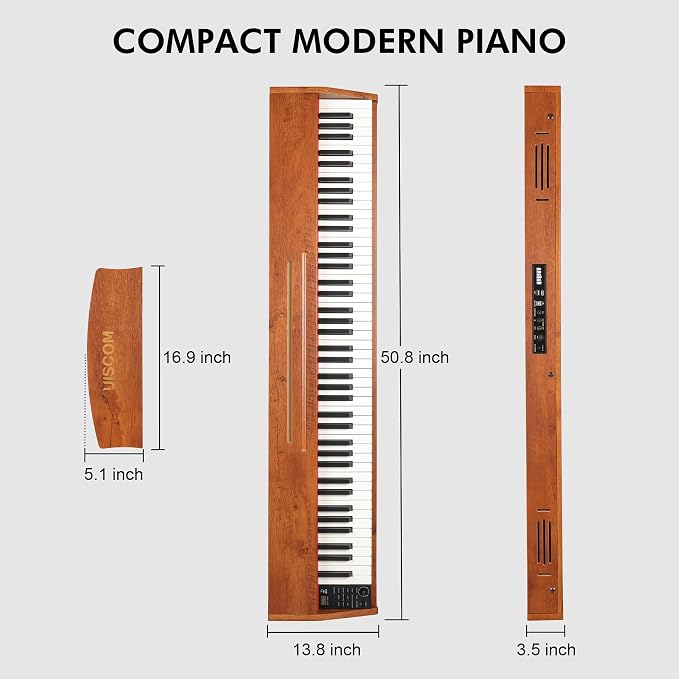 UISCOM 88 Key Digital Piano Keyboard for Beginners,Full Size Electric Piano Semi-Weighted Keyboard with Sheet Music Stand,Pedal,Headphone,Power Adapter,USB-MIDI Compatibility,Wood Grain Brown
