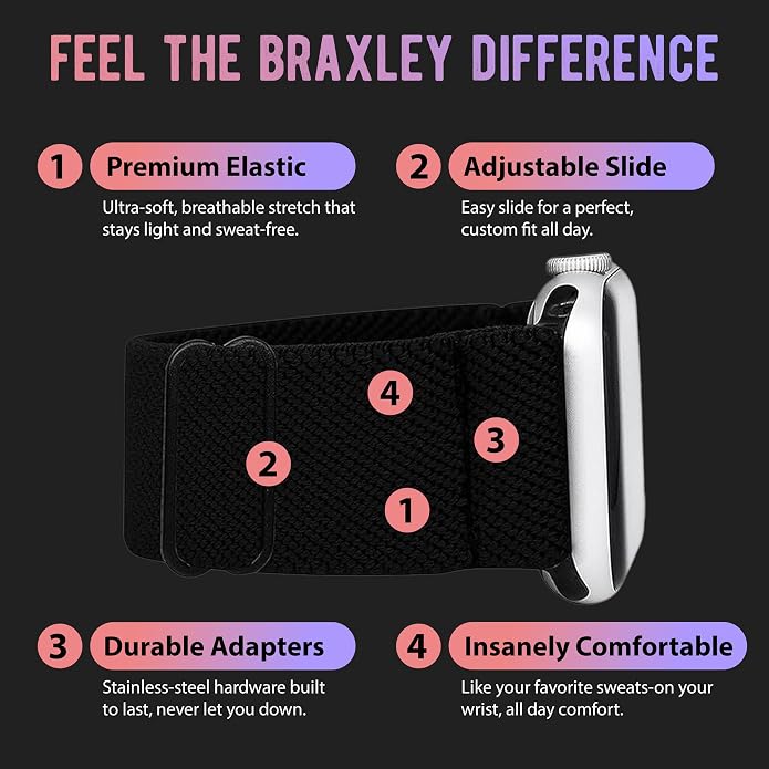 Braxley Bands for Apple Watches - Stretchy and Washable - Adjustable with Apple Watch Bands for Women & Men - Compatible with Apple Watch Series SE Ultra 9 8 7 6 5 4 3 2 1